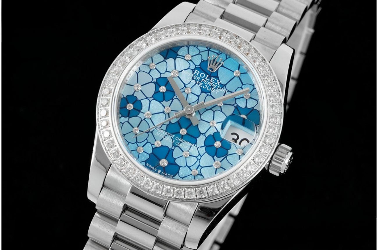 Datejust 31mm SS/SS Dia President Blue Flower JDF A2824