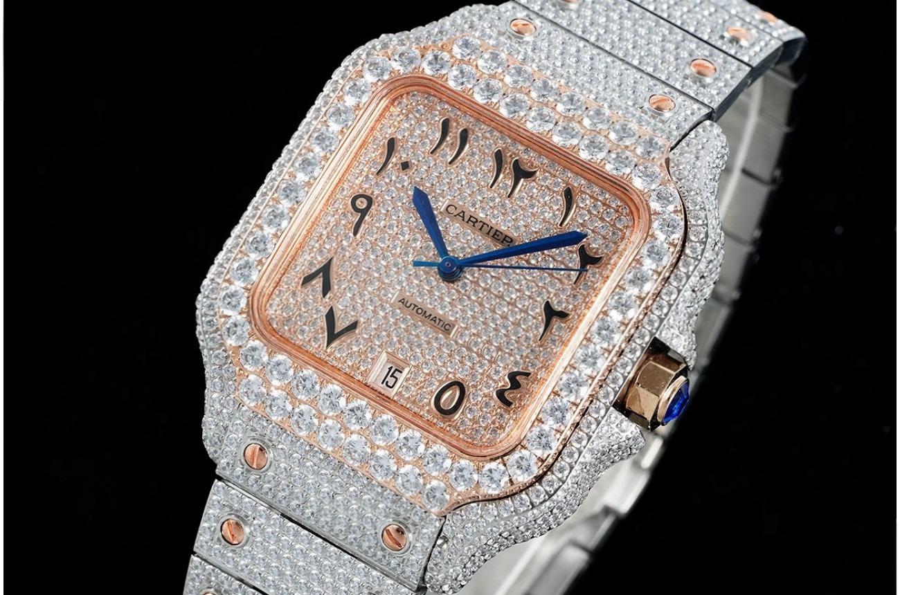 Santos 100 Mens XL 40mm RG SS/SS Dia/Arab AMG MY9015