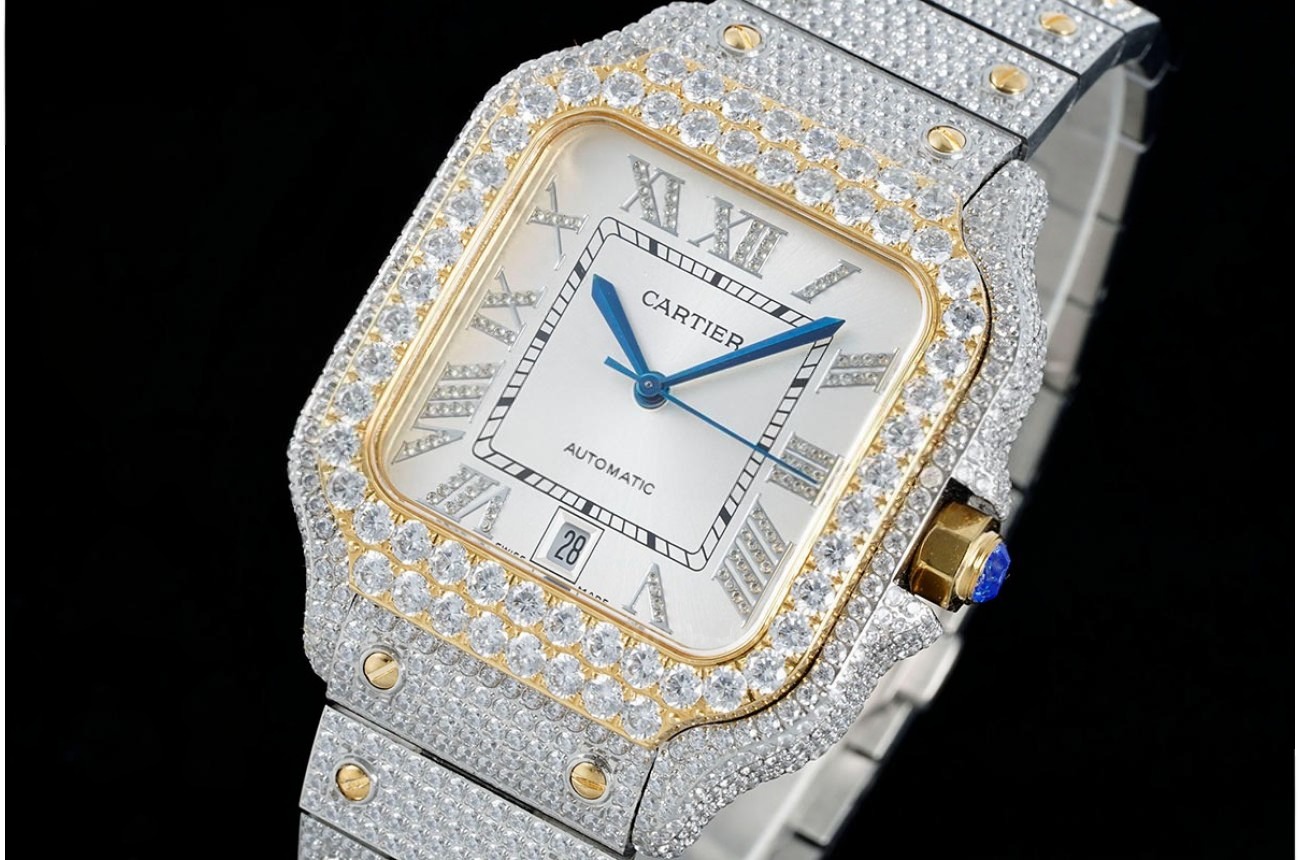 Santos 100 Mens XL 40mm YG SS/SS Silver Dial AMG MY9015