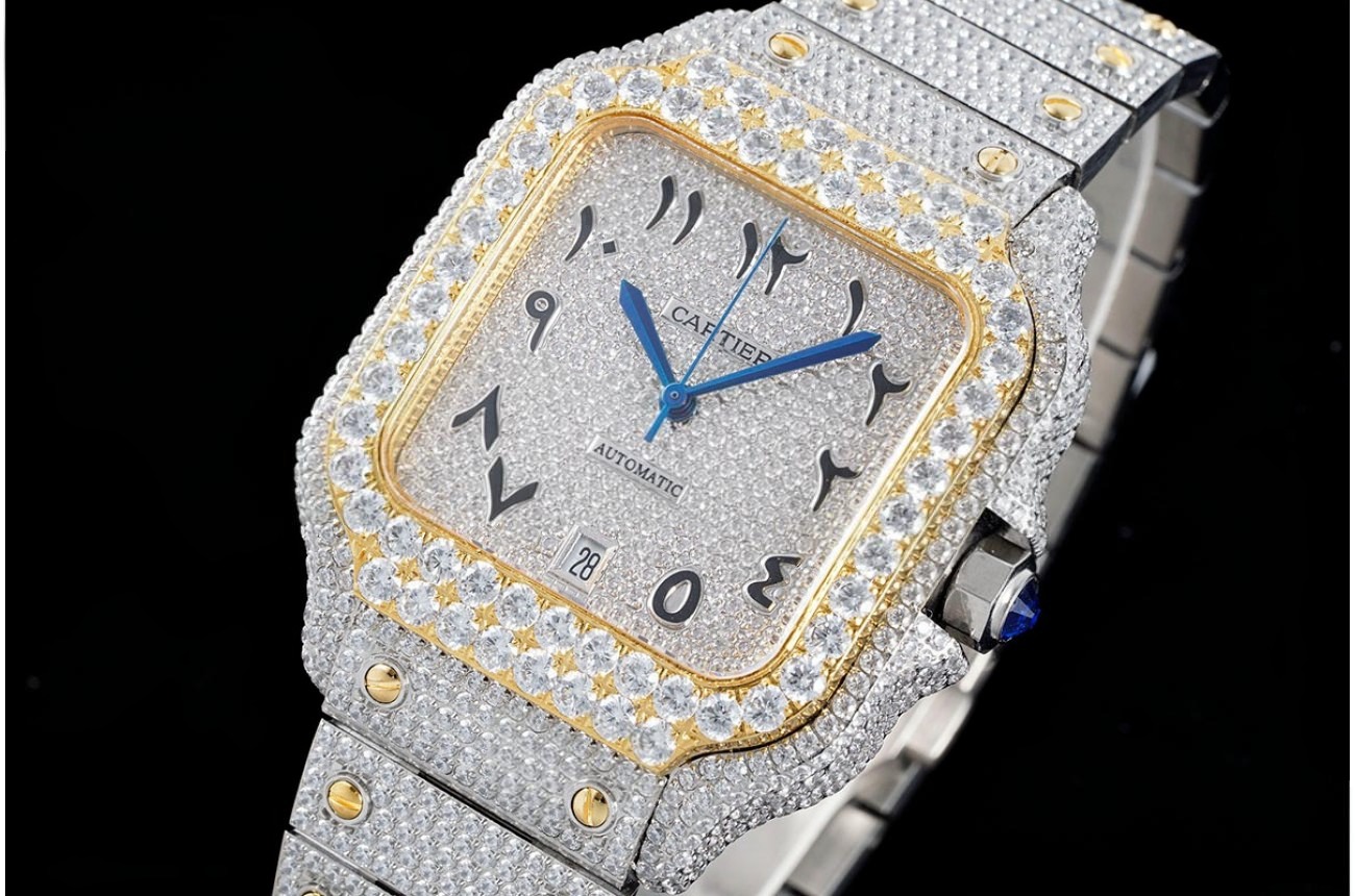 Santos 100 Mens XL 40mm YG SS/SS Dia/Arab AMG MY9015