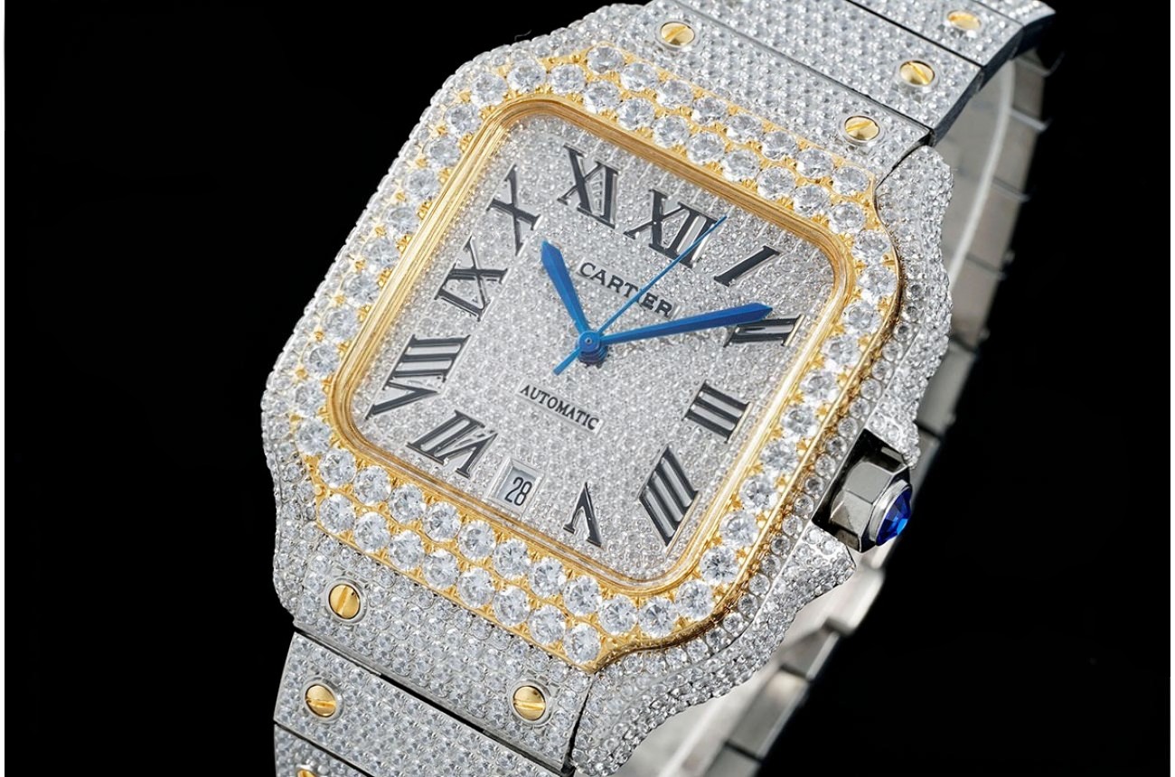 Santos 100 Mens XL 40mm YG SS/SS Dia/Rmn AMG MY9015