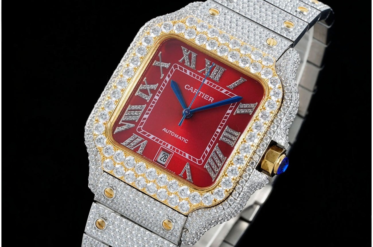 Santos 100 Mens XL 40mm YG SS/SS Red Dial AMG MY9015