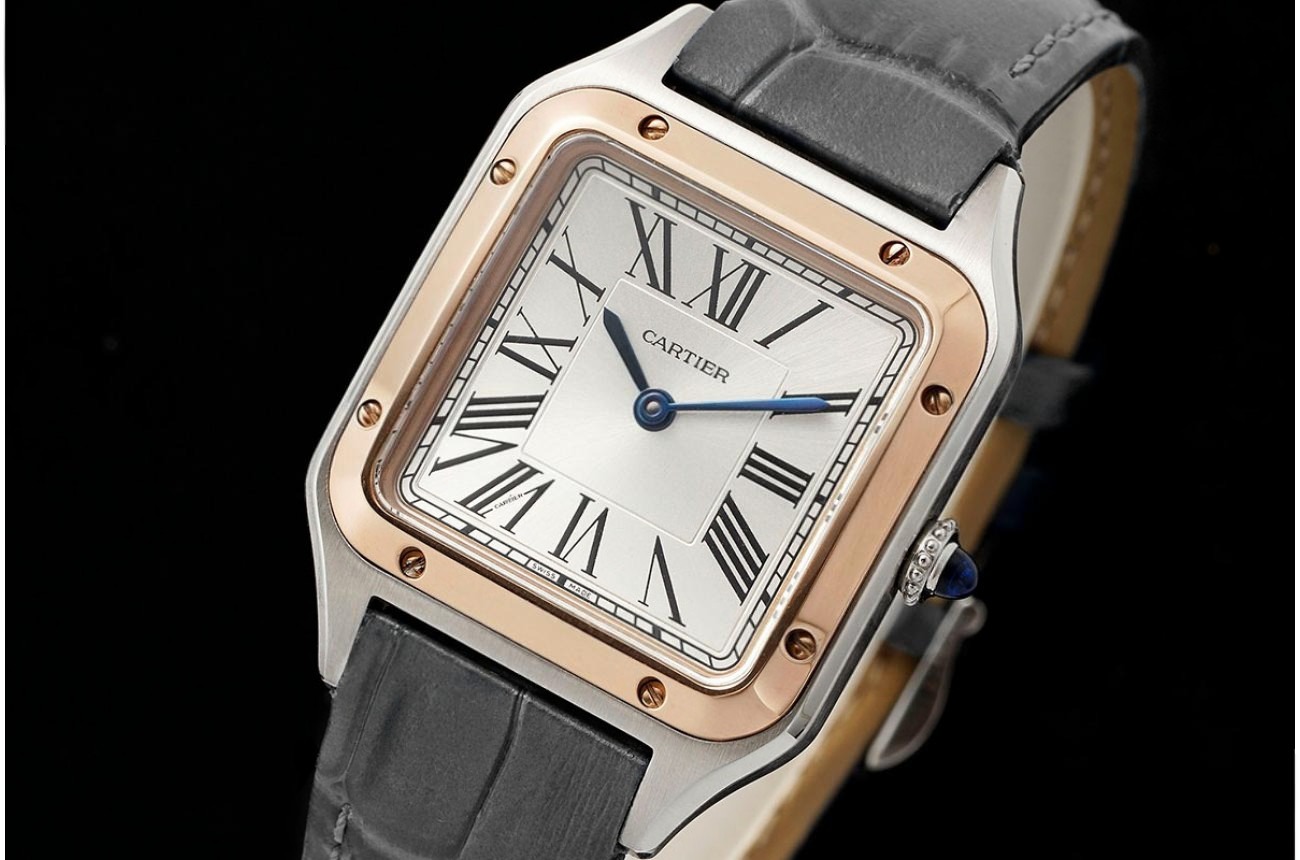 Santos Dumont Grey RG/LE Silver Dial AF Quartz
