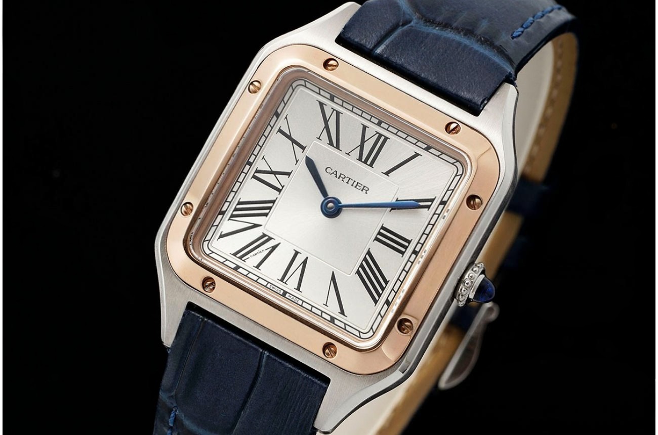 Santos Dumont Blue RG/LE Silver Dial AF Quartz