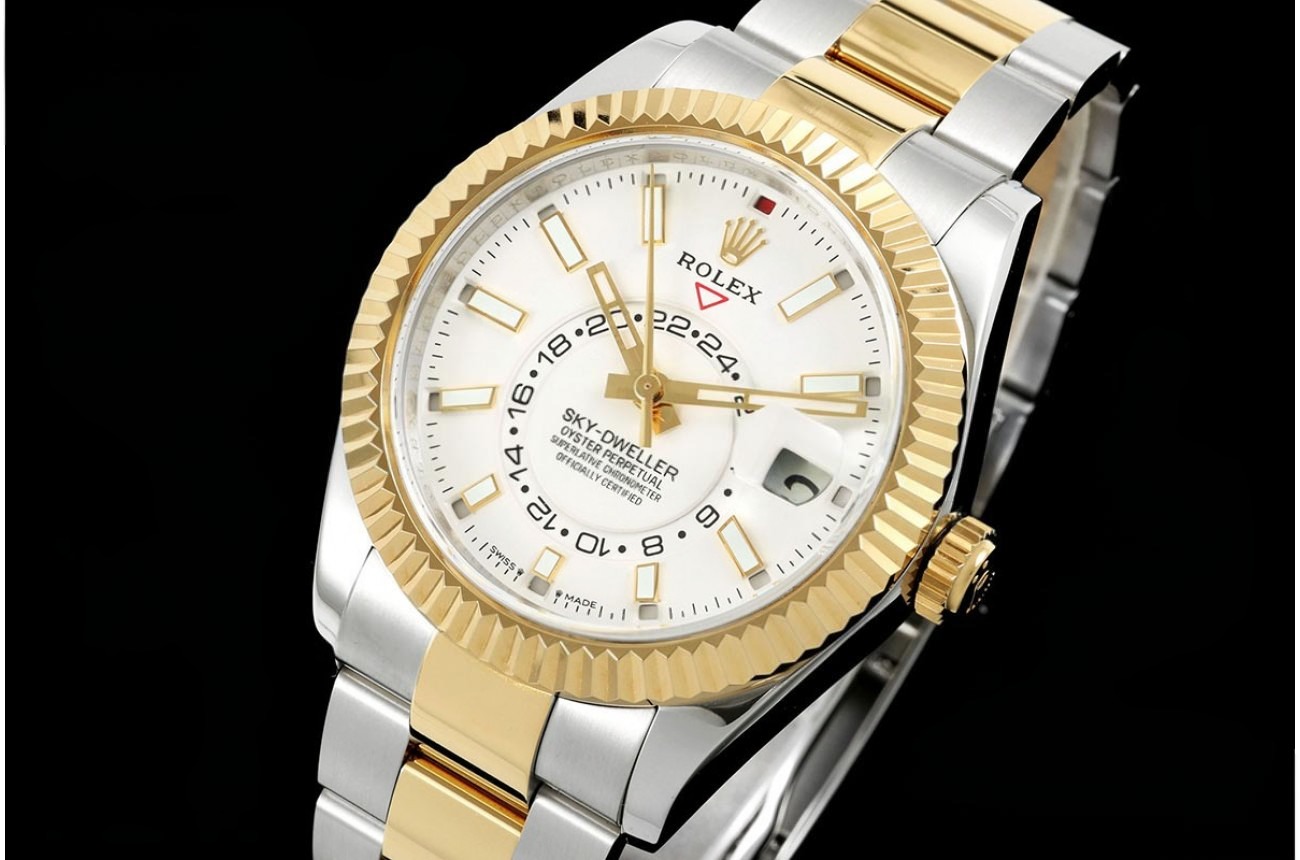 SkyDweller 336933 42mm Oys YG/SS White/Stk FNF A9002