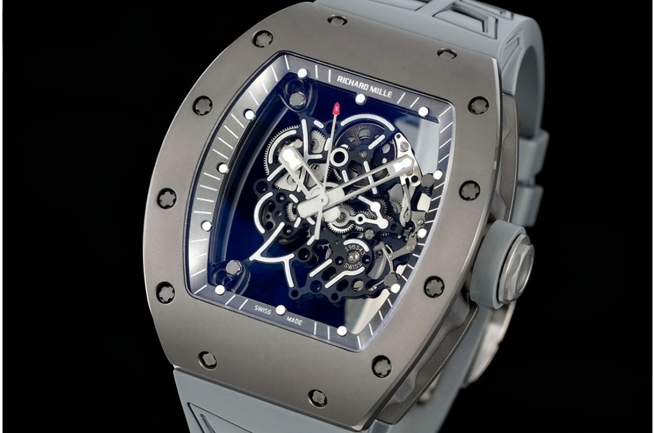 RM055 Grey Cer/RU Skeleton Dial ZF RMUL2 Super Clone(New Rubber Strap)