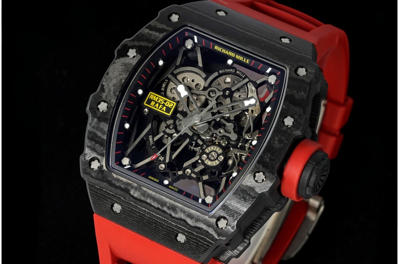 RM35-02 44.5mm Black NTPT/RU Skeleton Dial on Red Strap Mille RMAL1 Super Clone