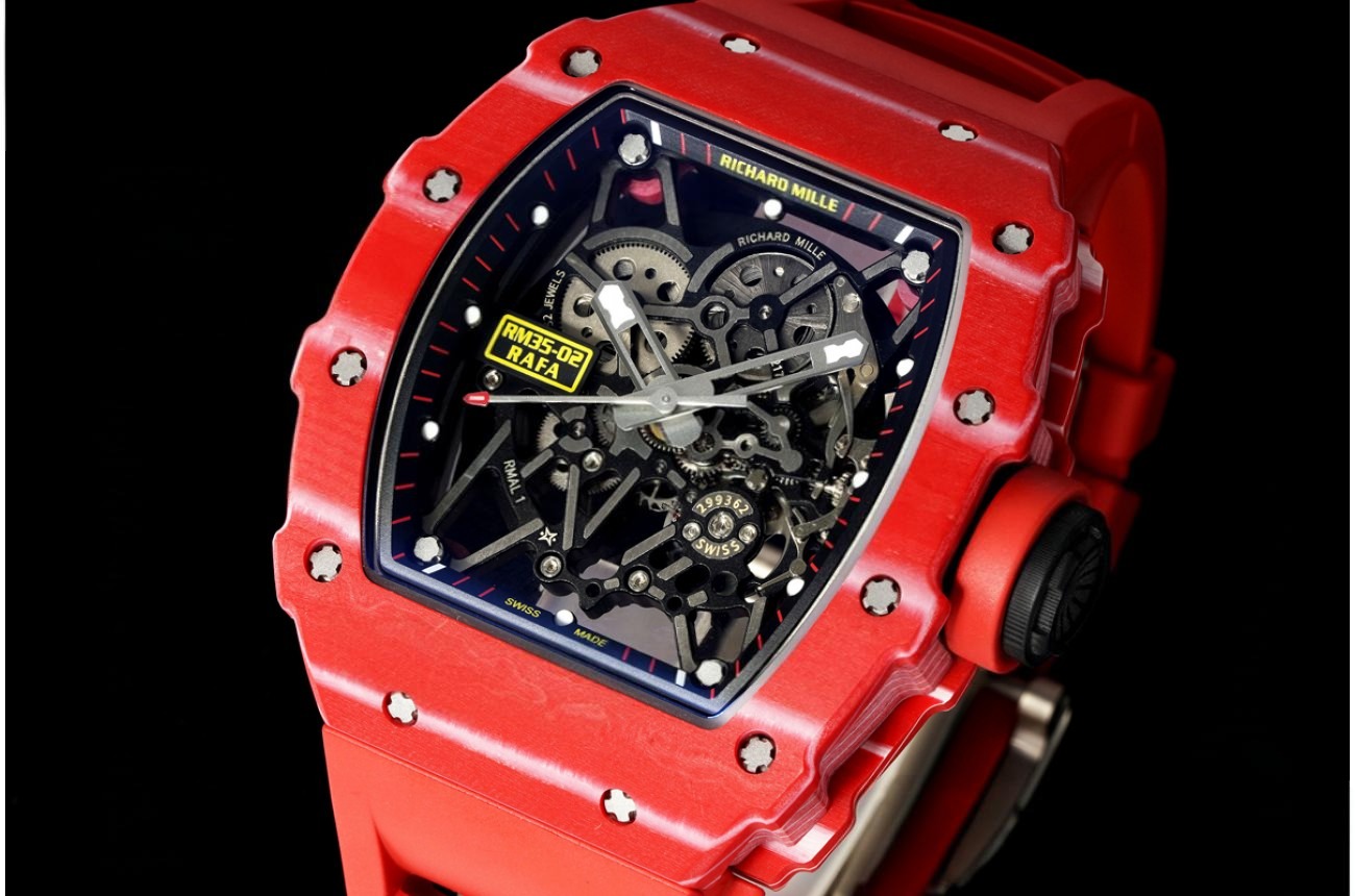 RM35-02 44.5mm Red NTPT/RU Skeleton Dial on Red Strap Mille RMAL1 Super Clone