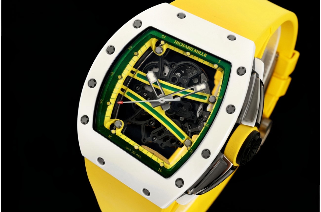 RM61-01 43MM White Ceramic/RU Skeleton on Green&Yellow Inner Bezel A9F RMUL2 Free Sprung