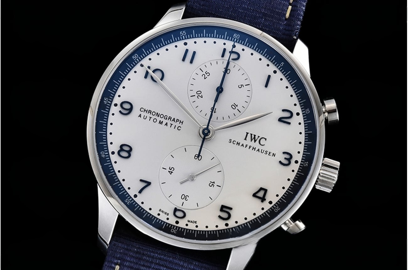 IWC - Portuguese Chrono Bucherer Ed SS/NY Wht/Blue YLF A7750